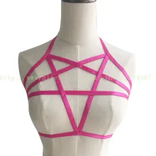 Готический стиль Харадзюку жгуты в форме пентаграммы форма ремня тела портупея фетиш одежда клетка бюстгальтер 90-х эротическое боди Сетчатое нижнее белье для бондажа 8 цветов