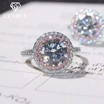 

CC Wedding Rings For Women Silver 925 Cubic Zirconia Round Pink Diamant Ring Bridal Engagement Romantic Anel Drop Shipping CC593