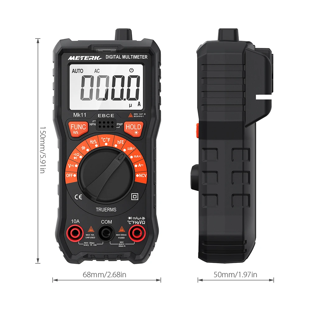 Meterk Цифровой мультиметр RMS автонастройка вольтметр DMM Омметр измерения HFE бесконтактный Тестер Напряжения С Подсветка ЖК дисплей и фонарик