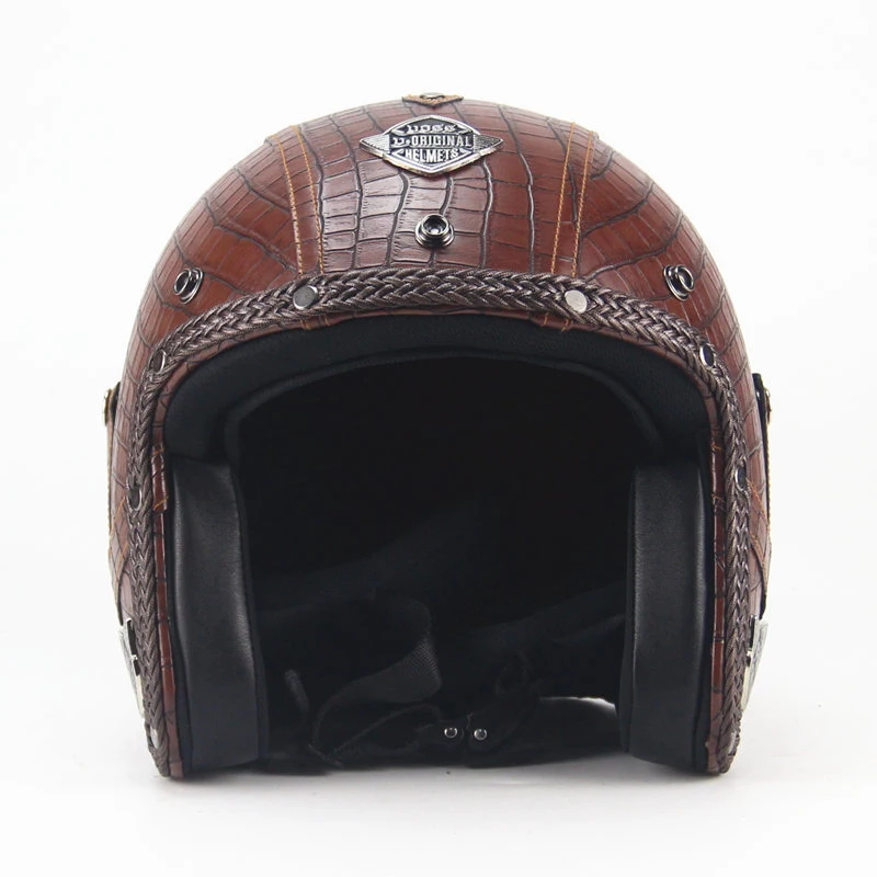 Vintage Leather Motorcycle Open Face Half Helmet 3/4 With Face Mask cool