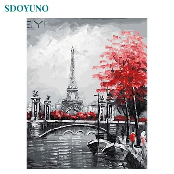 

SDOYUNO Oil Coloring By Numbers Paris Tower Landscape Canvas acrylic Painting Wall Decor Painting By Numbers DIY Framed