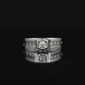 

LASAMERO Rings for Men 0.092CT Round Cut Natural Diamond Ring 18k White Gold Engagement Wedding Ring