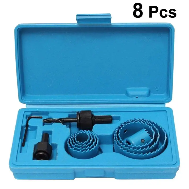 

8 In 1 Hole Saws Drill Bits Hole Punchers Wood Working Drilling Tool Set For Plank Plywood Plasterboard PVC (Blue)