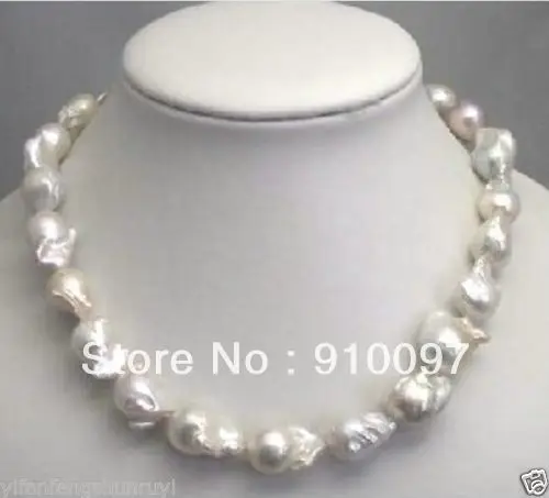 

>>>15-25MM SOUTH SEA WHITE BAROQUE PEARL NECKLACE 18" AAA+