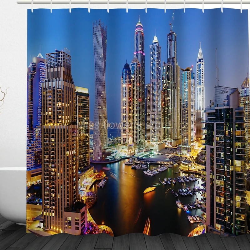 Dubai City Night Scene Design Custom Shower Curtains Bathroom