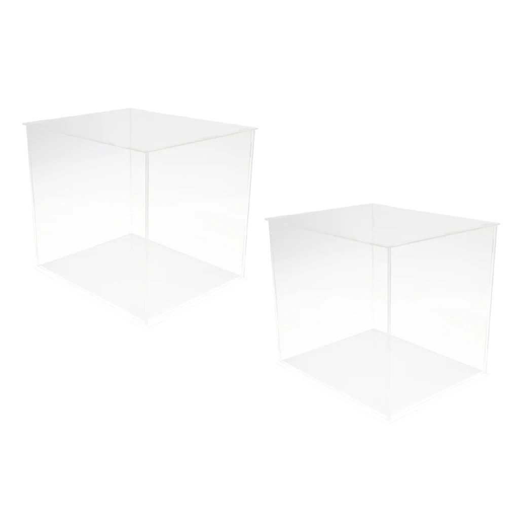 

2 PCS Clear Plastic Display Case Box With Base For Dollhouse Action Figures Toy Vehicle Model Showcase Home Display