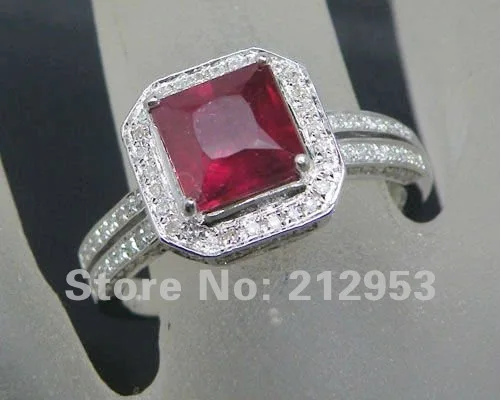 

Vintage Solid 14Kt White Gold 3.65Ct Natural Engagement Ruby Wedding Ring