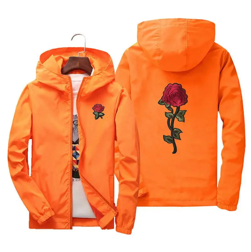 Lusumily, Женские базовые куртки,, куртка с капюшоном, пальто, вышивка, роза, повседневная, размера плюс, 7XL, ветровка для женщин, Бомбер, женский, белый - Цвет: Orange