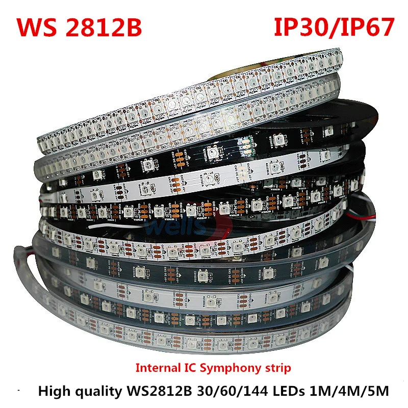 Умная светодиодная Пиксельная лента WS2812B 20 м/50 м/100 м черная/белая печатная плата