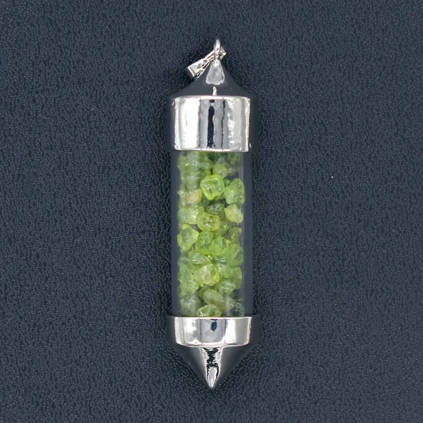 

Trendy-beads Silver Plated Wish Bottle with Small Natural Olivine Stone Pendant Personalized Jewelry