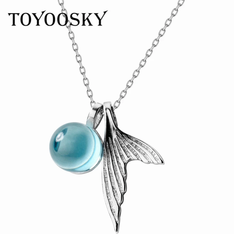 

1 Pcs 925 Sterling Silver Necklace Stylish Simple Mermaid Tail Necklace Sweet Blue Crystal Clavicle Chain Jewelry for Women