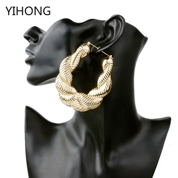 

2017 New Arrival Uropean and American Hip Hop Gold Hoop Dancer Earrings Exaggerated Twist Bamboo Earrings For Fashion Women