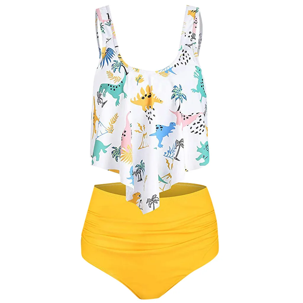 2019 new Women Bikini Set Swimsuit High Waist Dinosaur Print Bathing