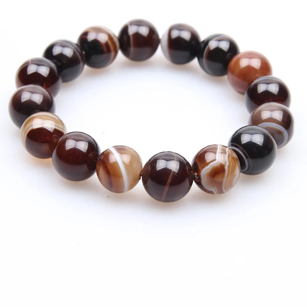 

6mm 8mm10mm 12mm Natural Stone Botswana Sardonyx Agates Bracelet Coffee Color Beaded Bracelet for Men Women Friend Gift