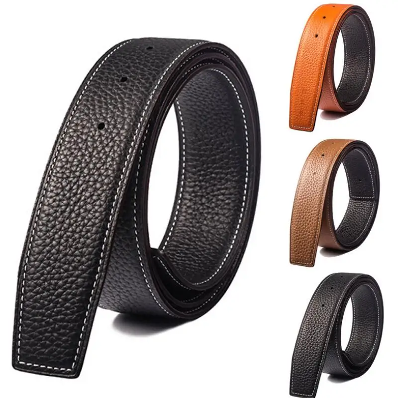 

Luxury No Buckle Belt Brand H Belt Men High Quality Male Genuine Real Leather Strap Jeans Litchi grain Belt Cinturones Hombre