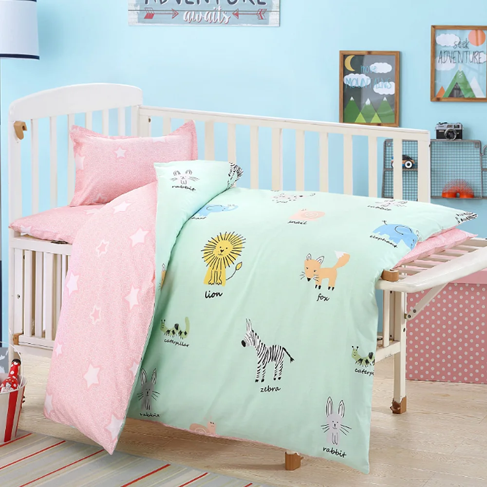  Baby Bedding Set 3Pcs Cotton Crib Bed Linen Kit For Boy Girl Cartoon Includes Pillowcase Bed Sheet 