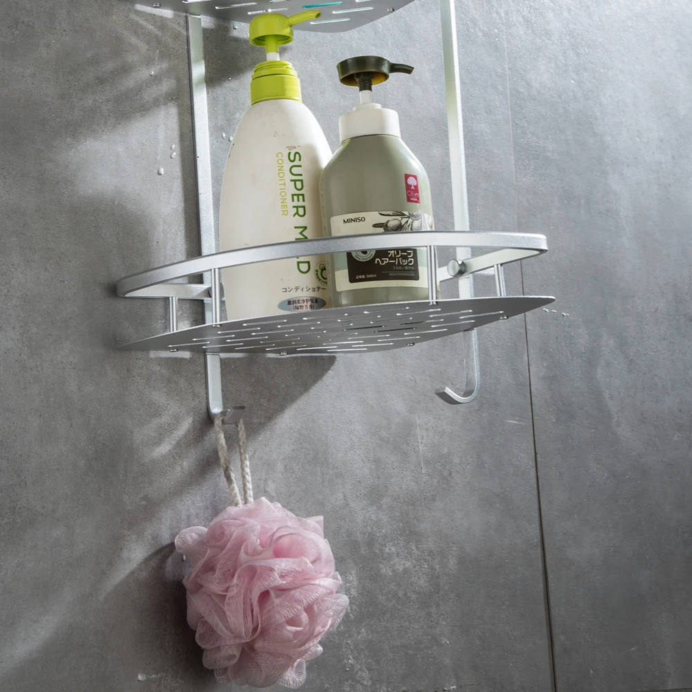 06Aluminium Bathroom Shower Bath Holder For Shampoos Shower Gel Kitchen Home Balcony Shelf Hanging Storage Rack Kitchen Bracket