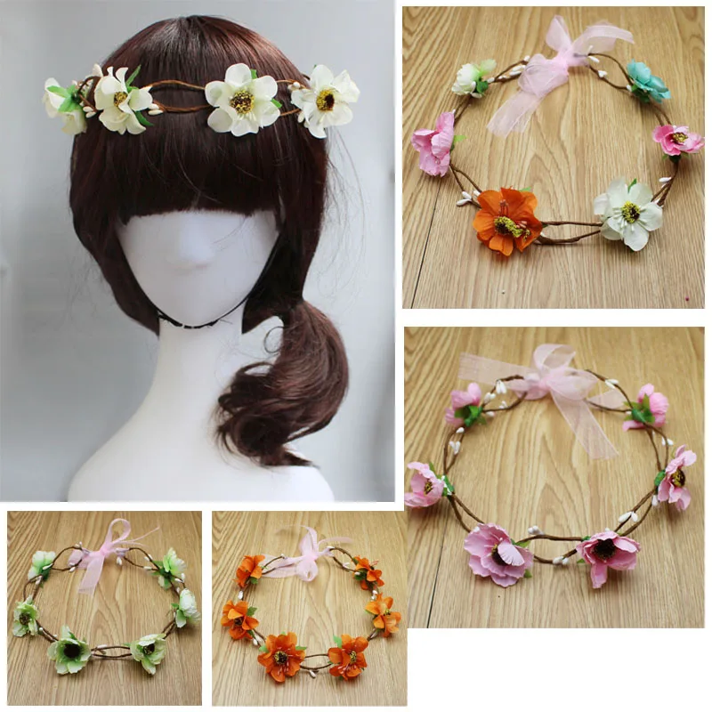 5pcs/lot Women Artificial Flower Hairbands Garlands Silk Florals Wreath
