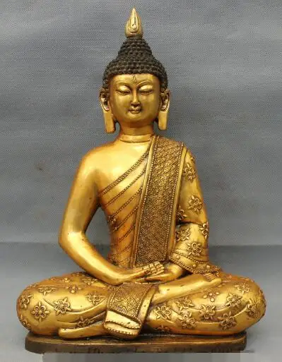 

S01031 16" Tibet Bronze Gilt Shakyamuni Buddha Statue Folk Thailand Sakyamuni Joss (B0328)