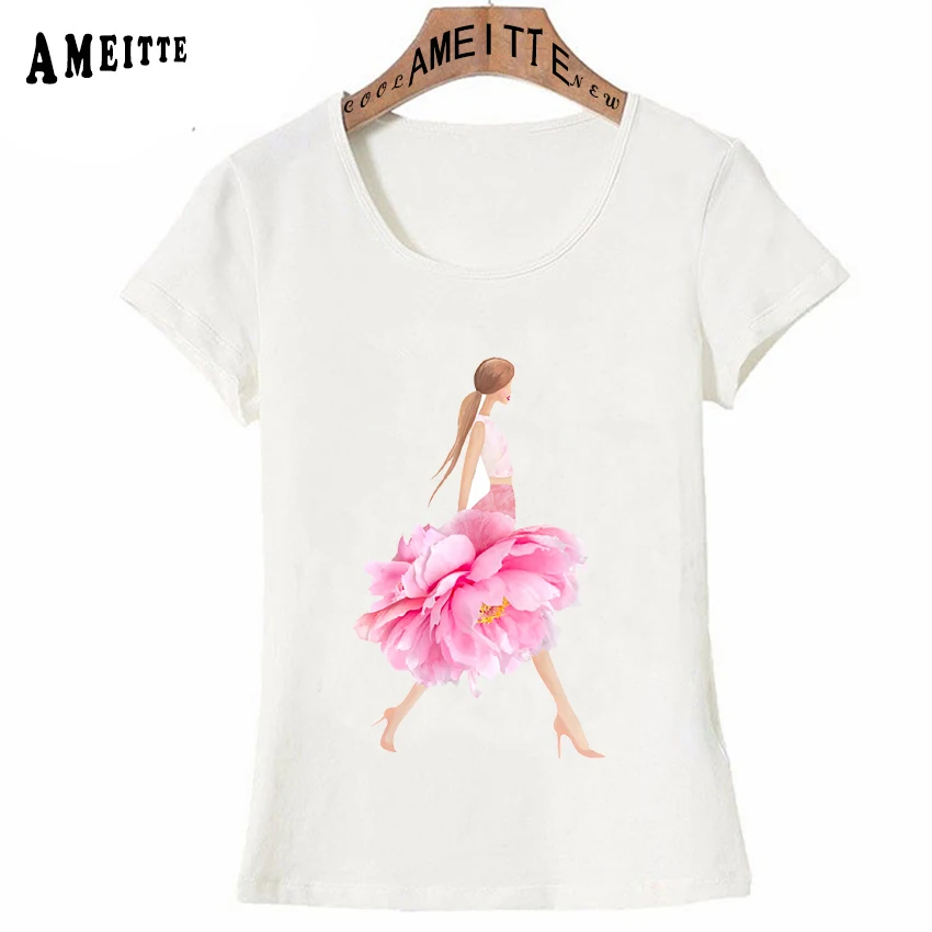 

Fashion Pink Peonies Girl Print T-Shirt Party Women T Shirt Funny Woman Casual Tops Summer Cute Girl Tees Novelty Short Sleeve