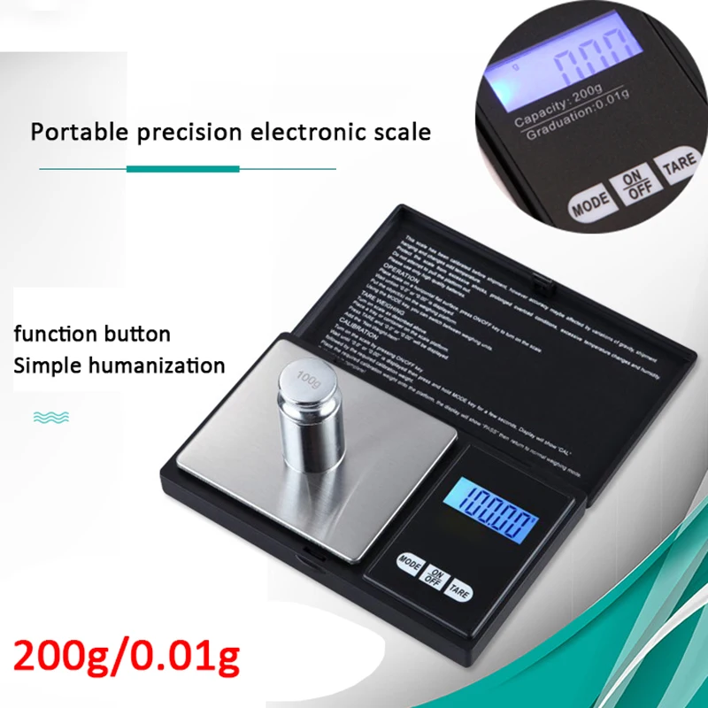 Цифровые кухонные весы ЖК-дисплей Дисплей ювелирные весы Портативный высокой точности 100/200/300/500/1000g 0,01g/0,1 г Электронные карманные Вес
