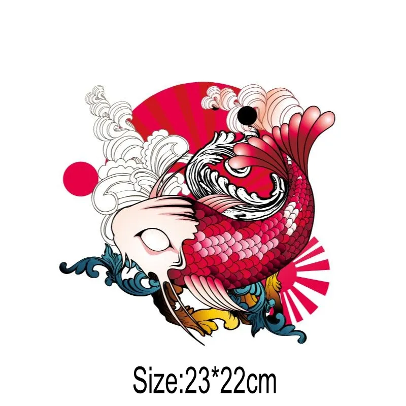 

23x22cm Japanese Cartoon Carp Iron On Stickers Washable Appliques A-level Patches Heat Transfer For DIY Accessory Clothing