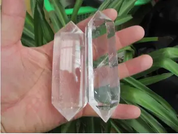 

YM 304 2 NATURAL TRANSPARENT QUARTZ CRYSTAL DOUBLE POINT HEALING