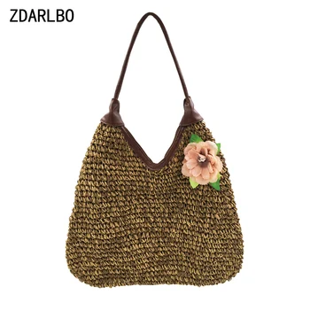 

Super Large Capacity Women's Handbag Summer Straw Beach Bag Flower Shoulder Bags Female Hobos Underarm Bag Bohemia Woven Tote
