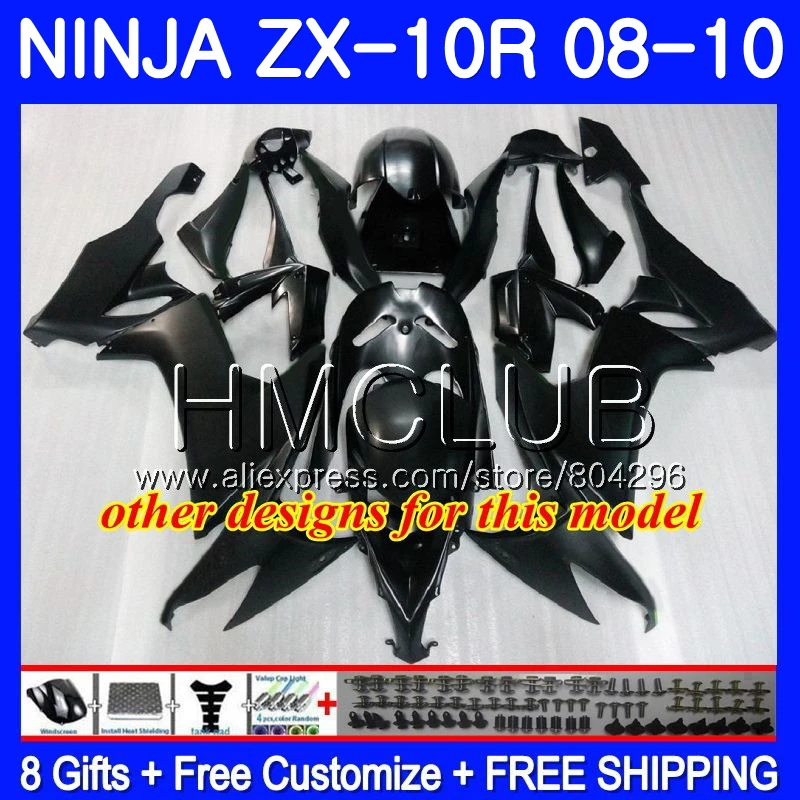 Кузов для KAWASAKI NINJA ZX 10 R ZX1000C ZX10R 08 09 10 40HM. 24 матовый черный ZX 10R ZX1000 ZX-10R 2008 2009 2010 обтекатель комплект