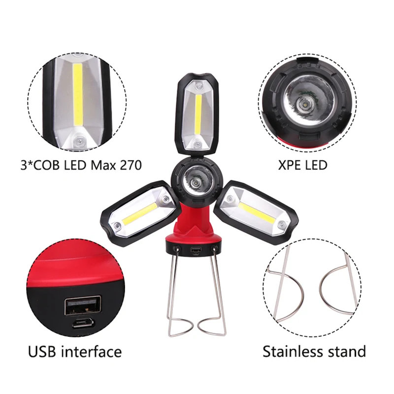 

COB Work Light with Stand Hanging Table Lantern Flashlight for Camping Emergency SOS TN88