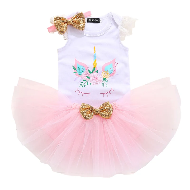 Одежда для дня рождения с единорогом одежда для маленьких девочек на первый день рождения нарядное платье принцессы для малышей комплекты с единорогом для новорожденных девочек от 0 до 12 месяцев