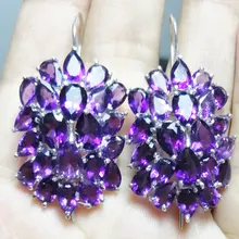 Роскошные серьги-капли с натуральным аметистом, Стерлинговое Серебро 925 пробы, 0.4ct* 36 шт, 0.8ct* 8 шт драгоценных камней, хорошее ювелирное изделие# C971605