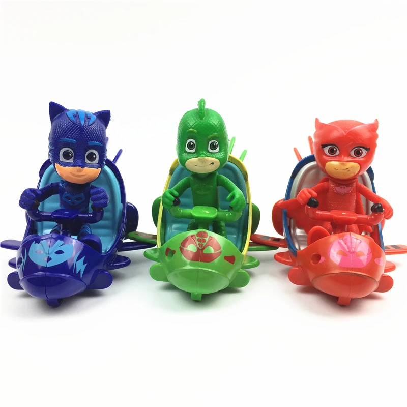 

3pcs/lot PJ Cartoon Characters Catboy Owlette Gekko Cloak Toys Car Set Toys PVC PJ action figures Collection Model Toy for boy