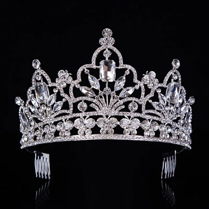 

hot Silver Crystal Large Queen Pageant Crown Noble Rhinestone Diadem Tiaras for Princess Headbands Wedding Hair AccessoriesT-029