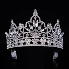 hot Silver Crystal Large Queen Pageant Crown Noble Rhinestone Diadem Tiaras for Princess Headbands Wedding Hair