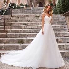 Ashley Carol с v-образным вырезом, на тонких бретелях, пляжные свадебные платья, сексуальные без бретелек свадебное платье, гламурные Простые Свадебные платья