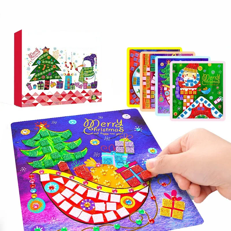 New  Christmas Color Scratch Black Cardboard Diamond sticker Mosaic sticker DIY Draw Sketch Notes for Ki