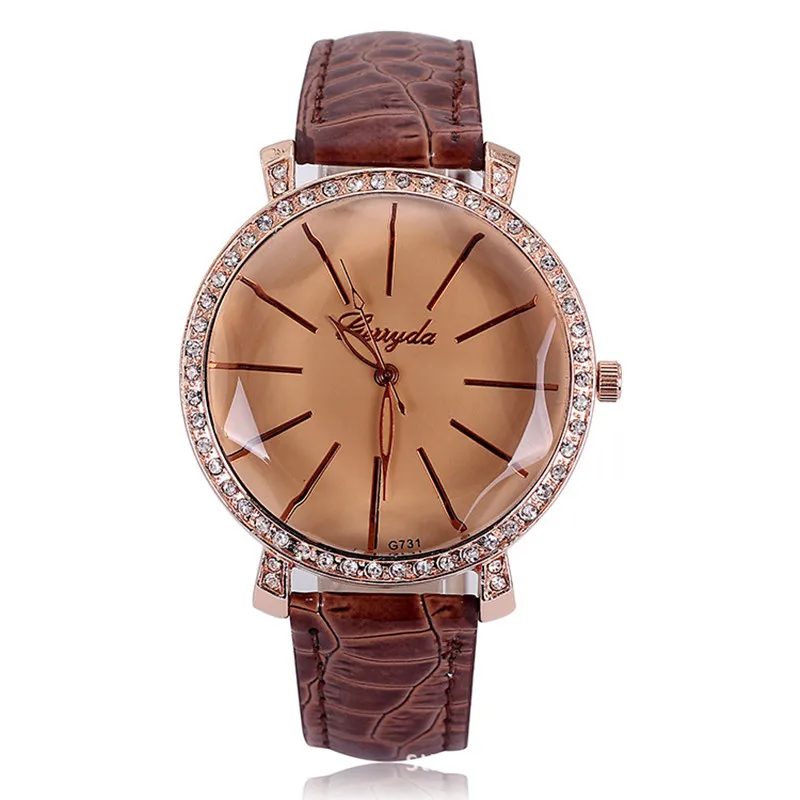 Luxury brand Pu leather watch women ladies Crystal dress Quartz Wrist Watch Relogio Feminino2019new