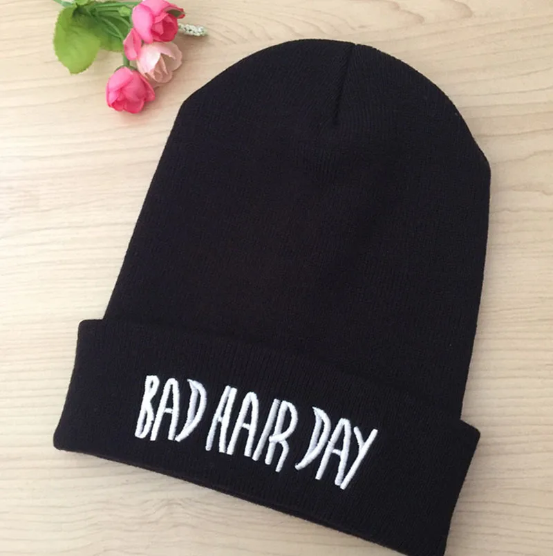 2018 модные шапки унисекс с надписью Bad Hair Day Beanie для мужчин и женщин зимние
