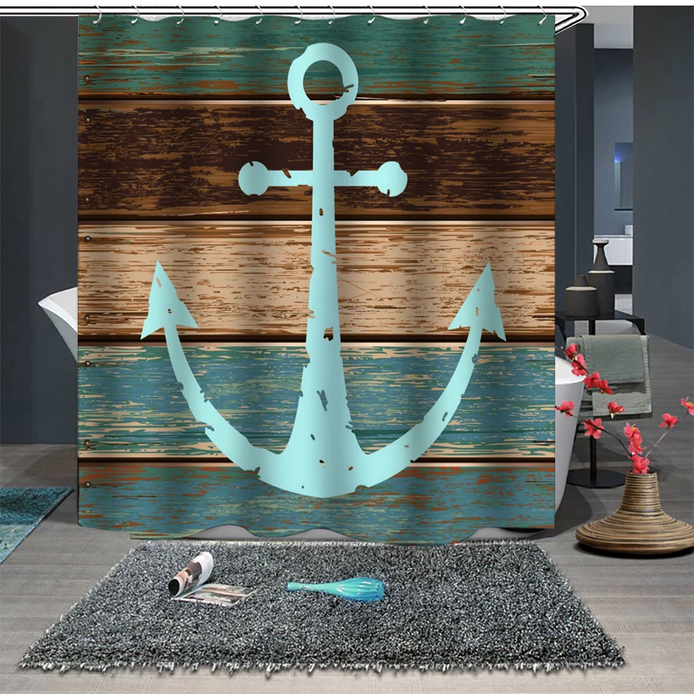 

Custom Made Shower Curtain Bathroom Curtain Partition 1.5 x 1.8m 1.8 x 1.8m 1.8 x 2m Retro Wooden Door Anchor