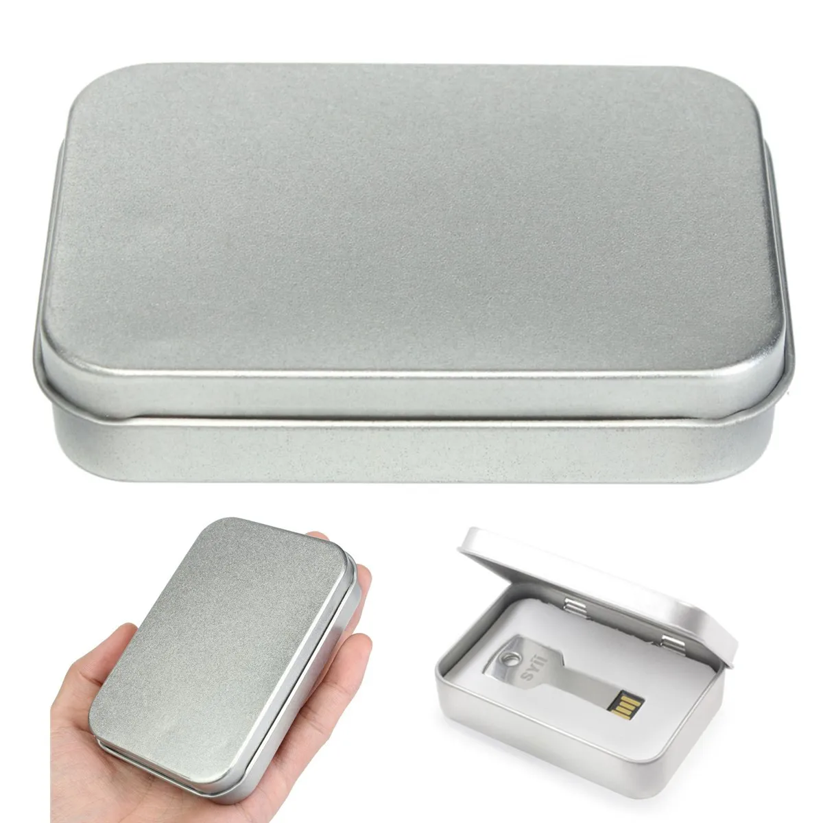 Buy Small Metal Tin Silver Flip Storage Box Case