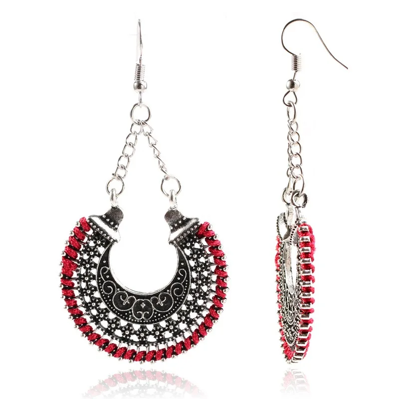 

fashion Bohemia Vintage Ancient silver alloy earring Hollow Carved U shape Wax weaving Earrings For women jewelry gift 2018 New