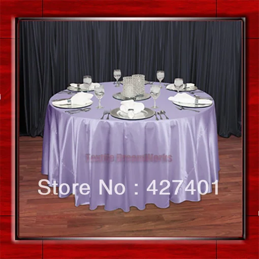 Hot Sale Lilac 54" round shaped poly satin table cloth/Tablecloths/Table overlay for wedding