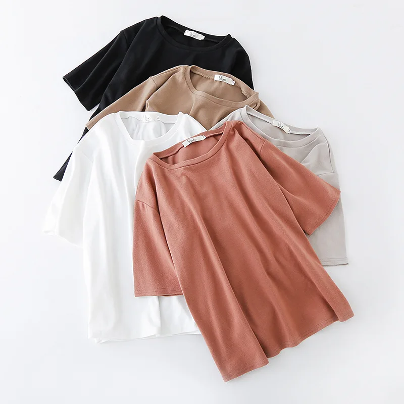 

2018 summer ladies new short-sleeved T-shirt women's clothes solid color shirt women's clothing T05