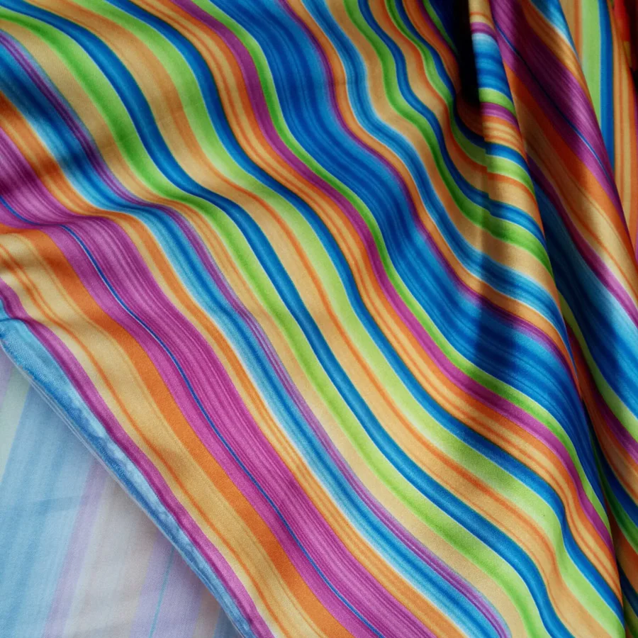 

Rainbow Stripe Satin fabric glossy Material Diy doll cloth scarf craft sateen silky printed Charmeuse Fabric