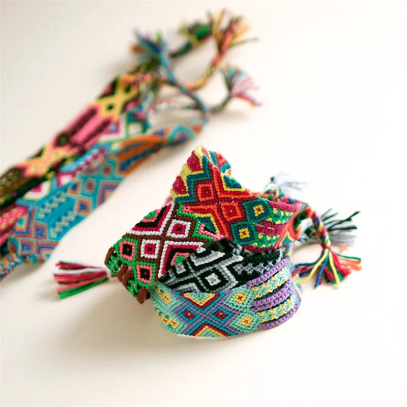 

Handmade Woven Rope String Hippy Boho Rainbow Silk Macrame Embroidery Cotton Friendship Bracelets For Women And Men