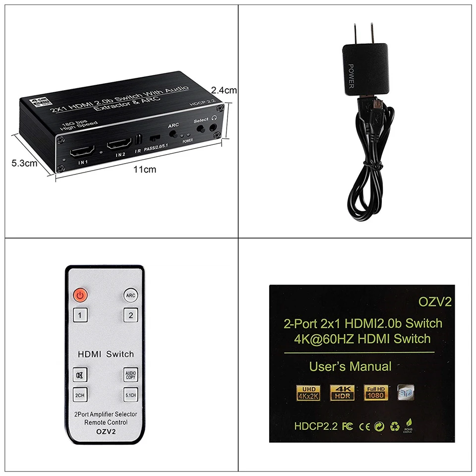 2020 2x1 HDMI 2 0 коммутатор 4K порта переключатель дистанционного управления Поддержка