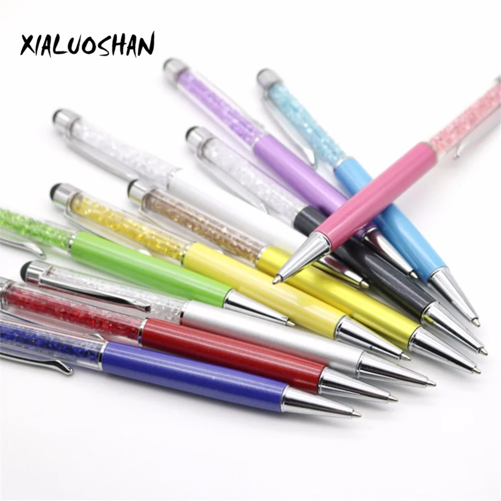 1 Pcs Creative Crystal Pen Diamond Ballpoint Pens Stationery Ballpen Stylus Pen Touch Pen 11 Colors Oily Black Blue Refill 0.7mm