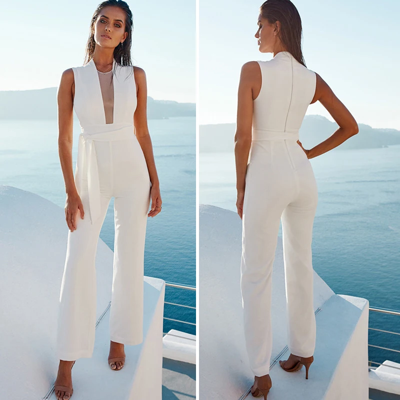 Womens rompers jumpsuit Polyester jumpsuit summer 2019 macac�es elegantes Solid color V-neck stretch jumpsuit New arrive fashion Womens rompers jumpsuit Polyester jumpsuit summer 2019 macac�es elegantes Solid color V-neck stretch jumpsuit New arrive fashion
