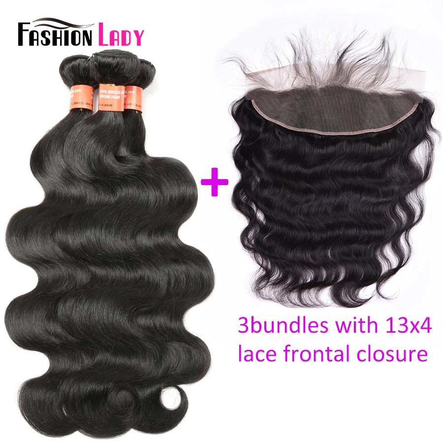 Fashion Lady Human Hair Wave Bundles With Frontal Brazilian Body Wave Bundles With  Frontal 13x4 Inch Closure Remy Hair